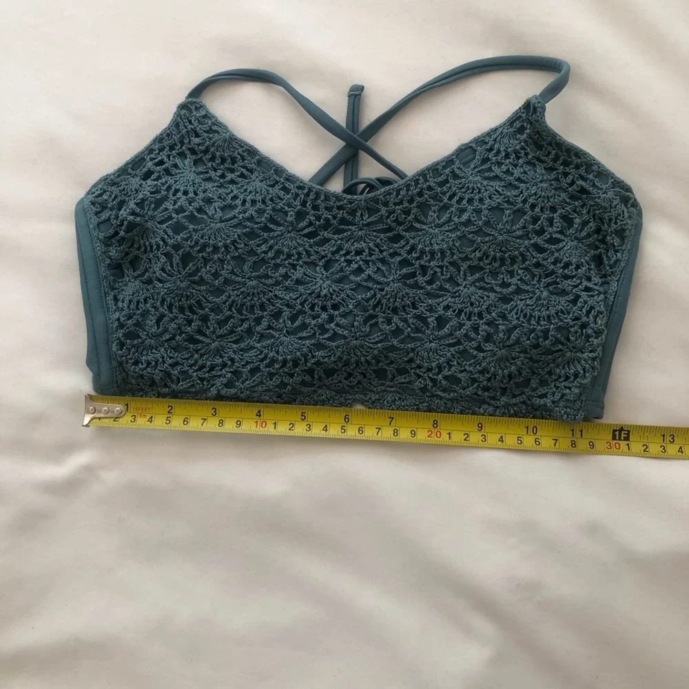 Exhilaration Swim Lace Crochet Bralette Teal Blue Medium